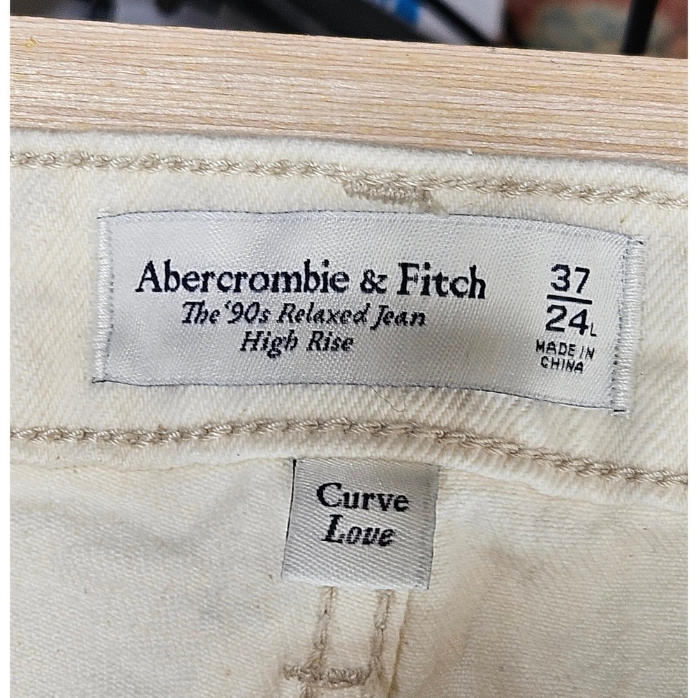 Abercrombie & Fitch The 90s Relaxed Jeans Women 37L Cream Curve Love High Rise - Picture 4 of 16